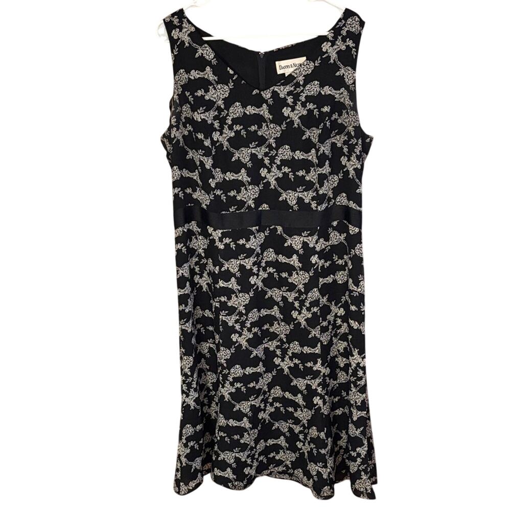 Danny & Nicole Size 16 Black Floral Print Sleeveless Dress A-Line Midi